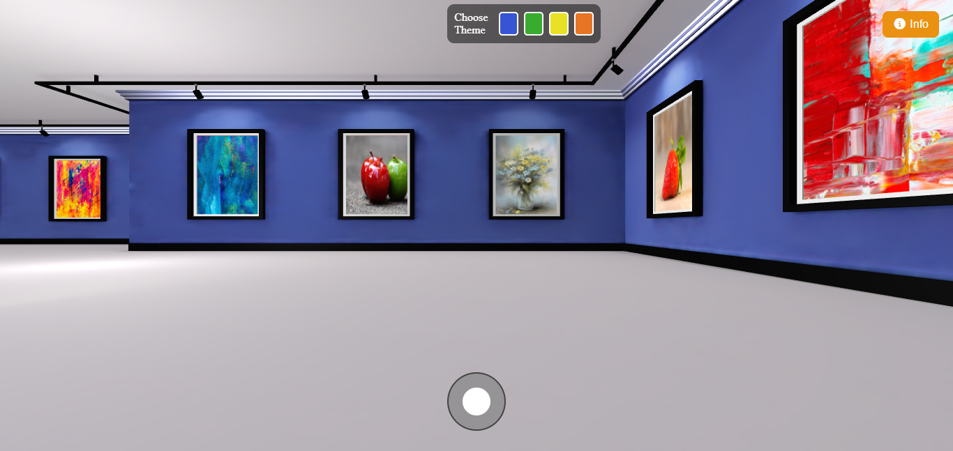 virtual 3D art gallery interior with paintings